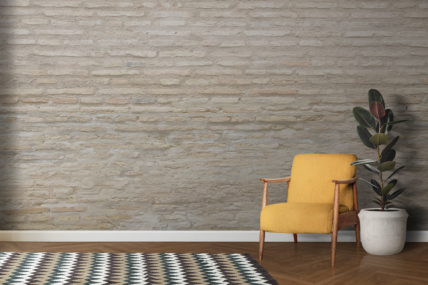 Stone effect wall covering in hallway showing natural beige tones
