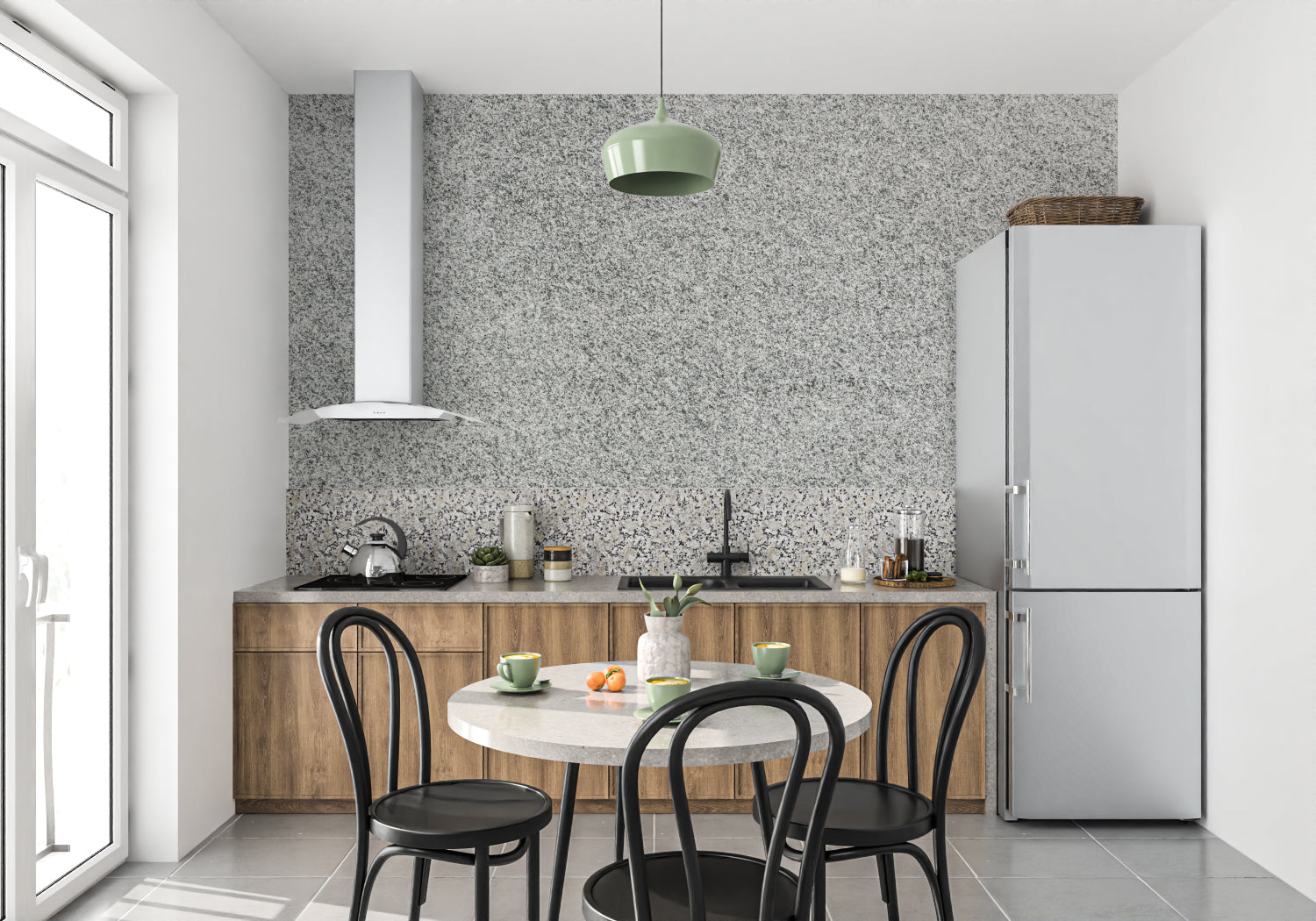Stone texture wallpaper adding elegance to master bedroom wall
