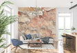 Stone texture wallpaper creating a cozy Mediterranean atmosphere in a modern living room