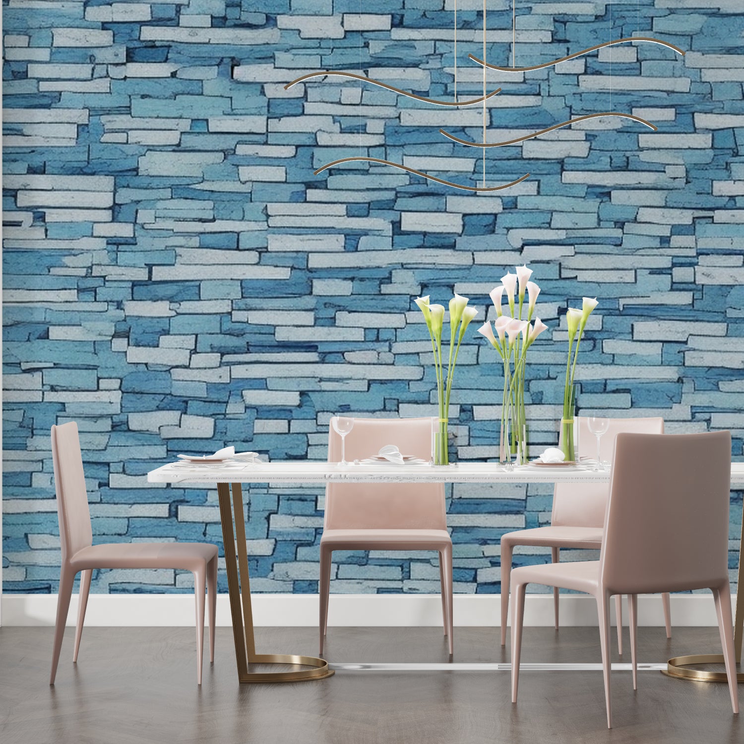 Stone effect wall mural in stylish hallway with natural lighting