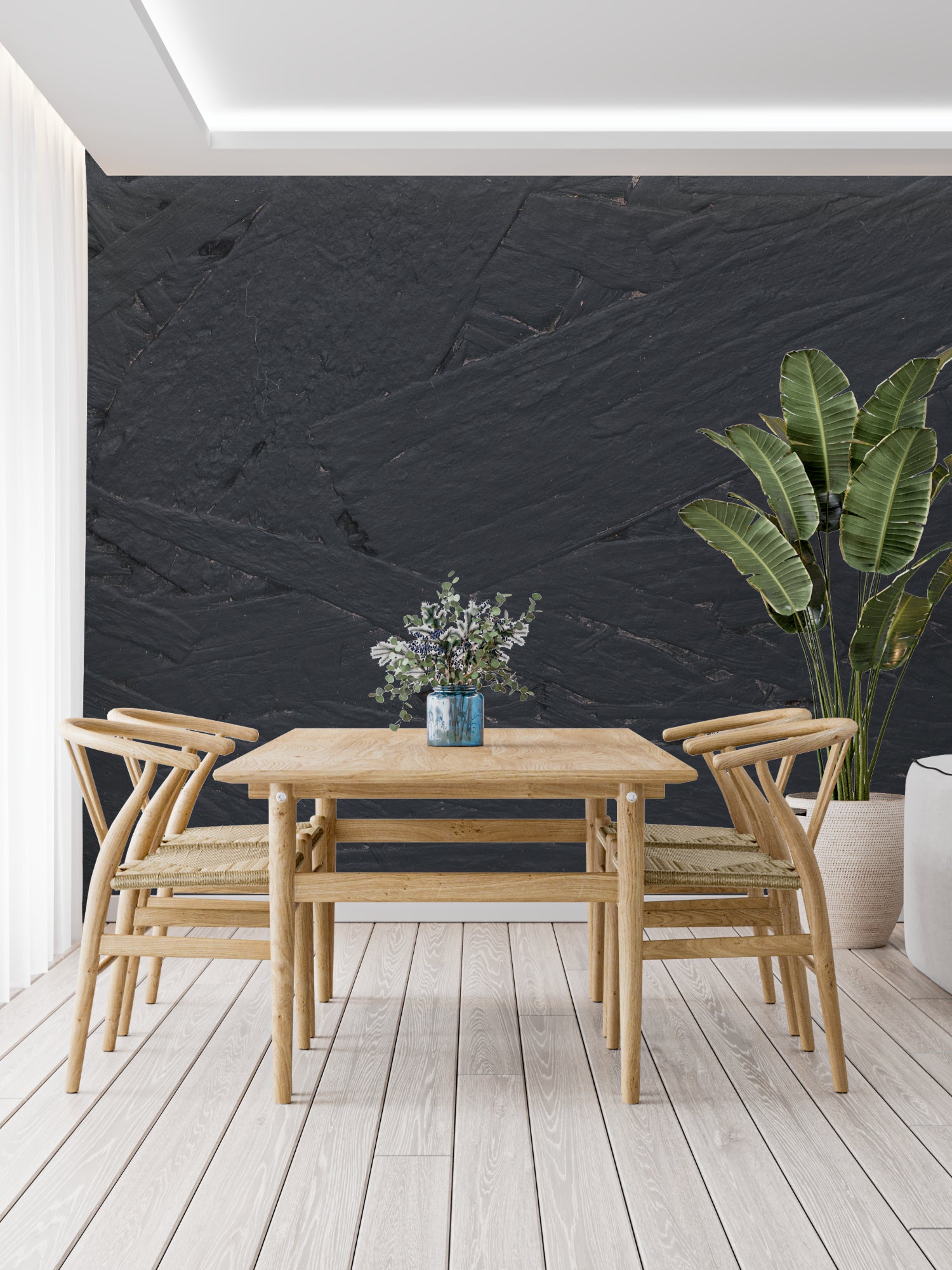 Modern stone mural wallpaper in a contemporary hotel lobby setting