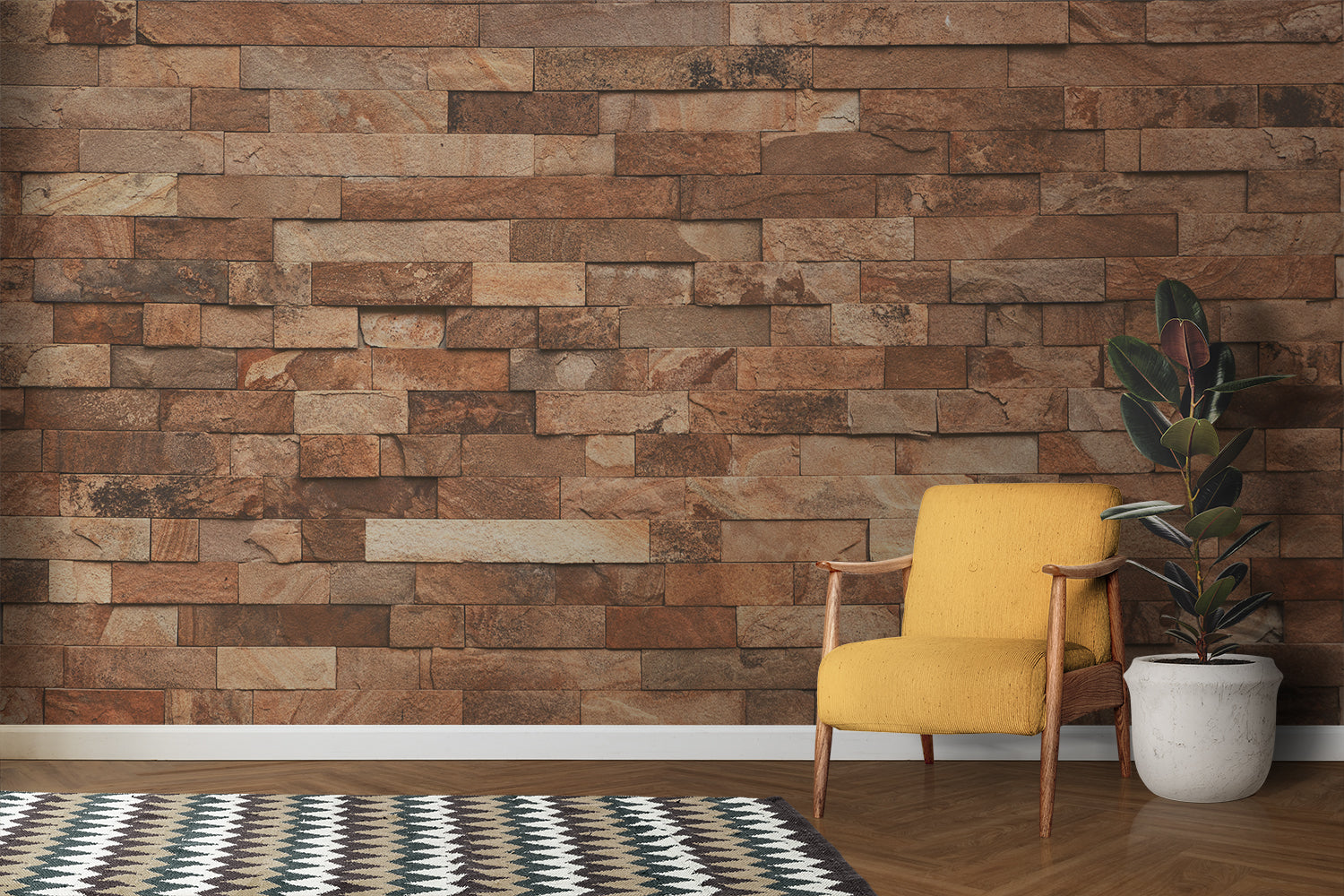 Brick pattern wallpaper showcased in a contemporary home office