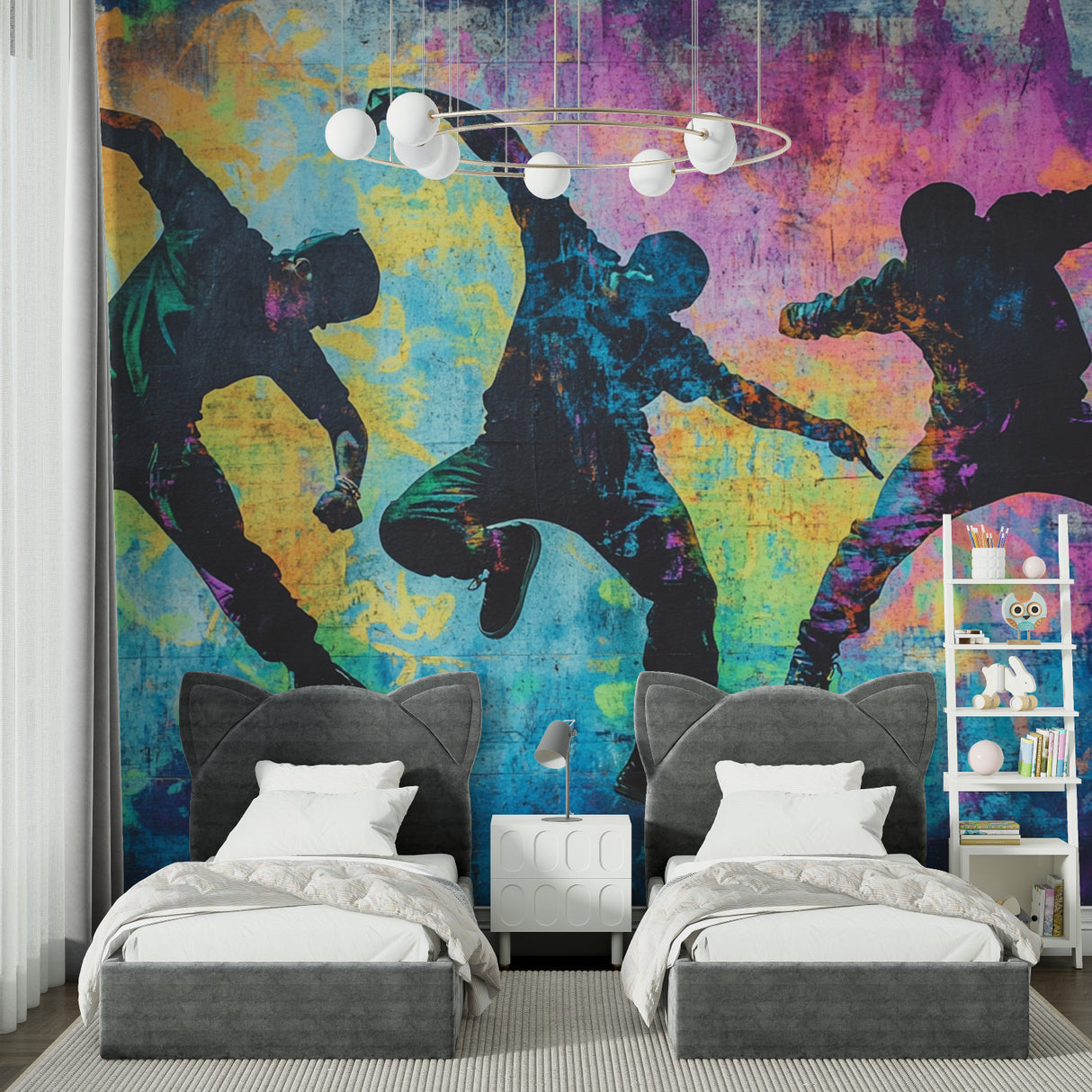 Graffiti dance wallpaper in urban style cafe interior