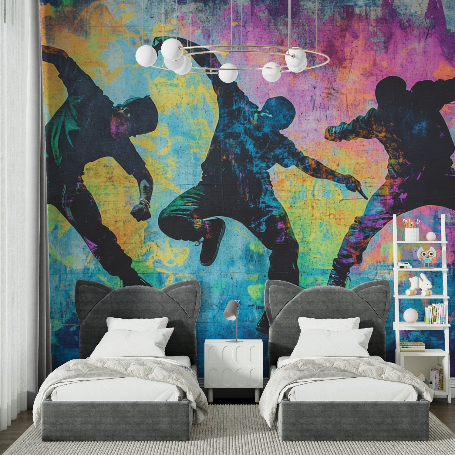 Graffiti dance wallpaper in urban style cafe interior