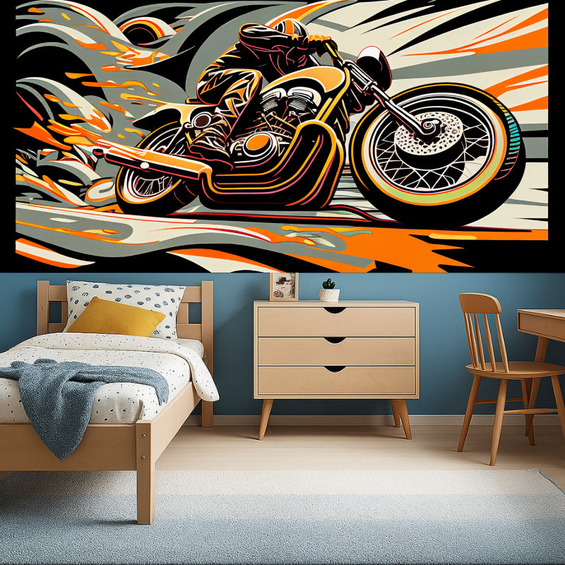 Graffiti motorcycle wallpaper transforming a home office with urban art style