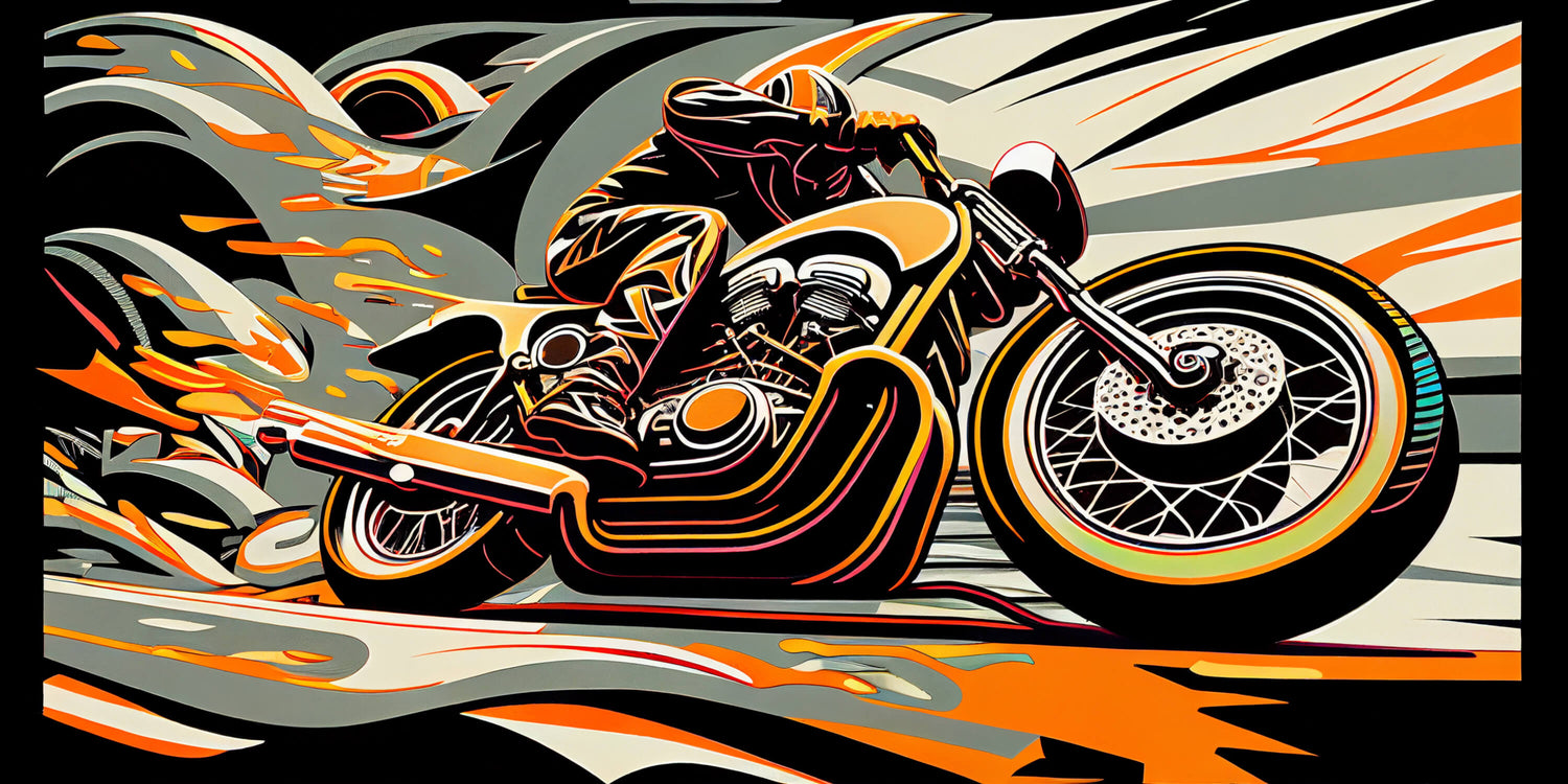 Street art motorcycle design file showing detailed orange and black graffiti pattern