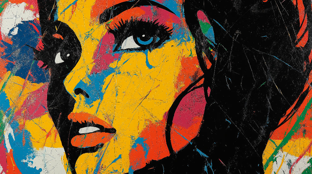 Street art portrait wallpaper design file showing vibrant color details and pattern