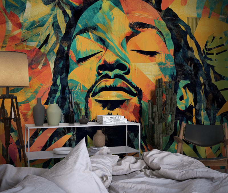 Urban pop art mural brightening up creative office space with natural lighting