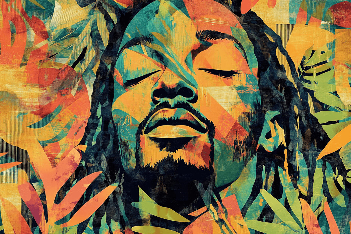 Urban pop art portrait design file showing vibrant colors and tropical elements