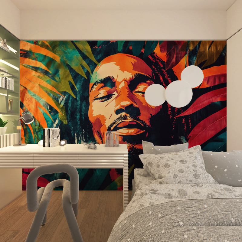 Urban tropical wall mural creating dramatic impact in restaurant setting
