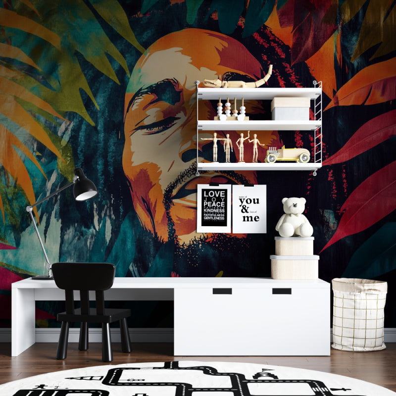 Urban art wallpaper bringing bold style to contemporary bedroom