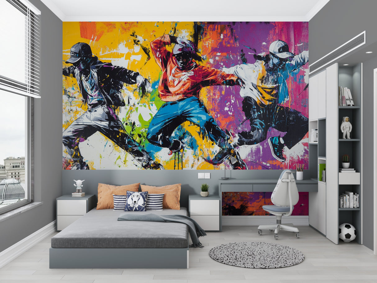 Graffiti wall mural adding urban style to a creative office space