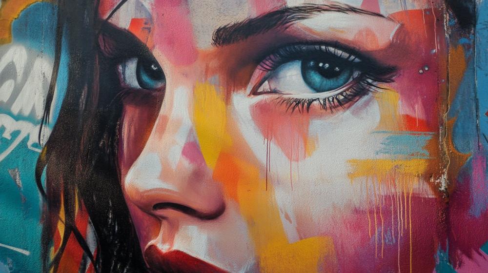 Urban graffiti portrait design file showing vibrant color detail and artistic elements