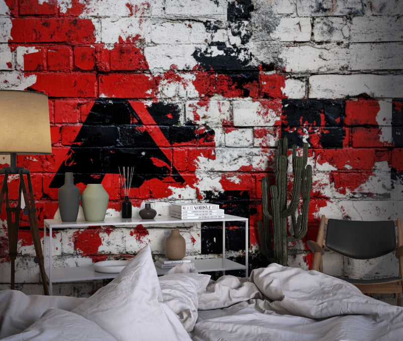 Urban graffiti mural in teenager's bedroom showing red and black street art style