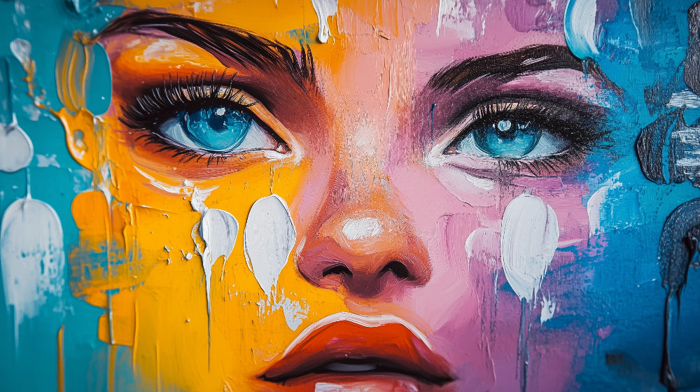 Street art face mural wallpaper design file showing vibrant colors and detailed artistic expression