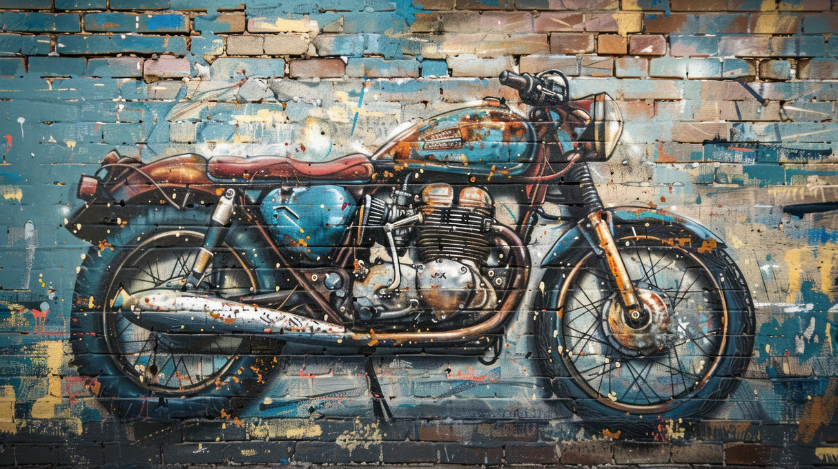 Vintage motorcycle graffiti design file showing detailed street art pattern with turquoise and rust tones