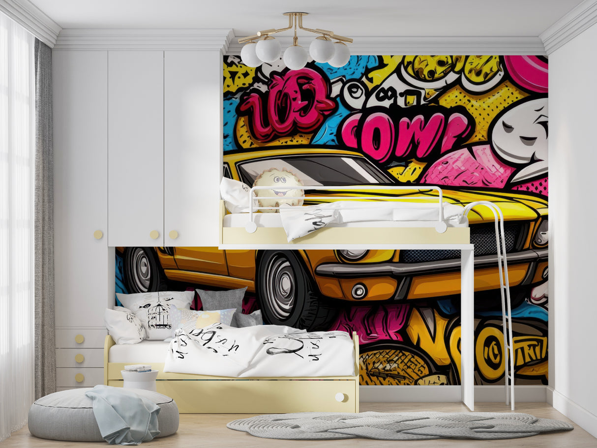 Graffiti wall mural installation in modern loft space showing scale and impact