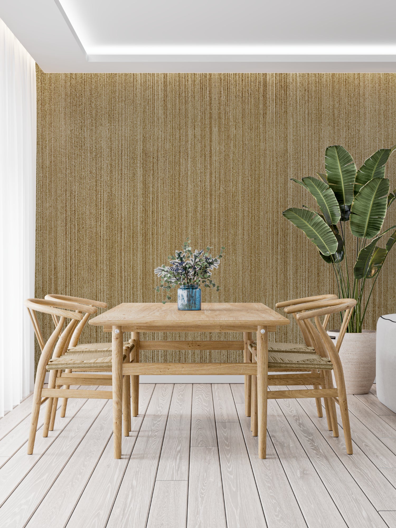 Textured stripe pattern making statement in hallway with natural golden tones