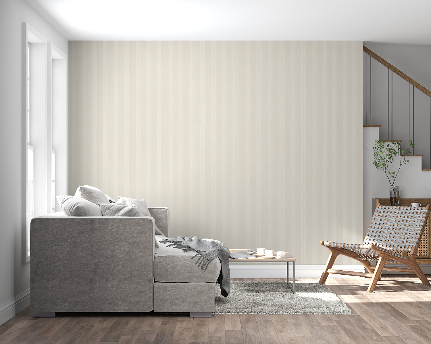 Striped wallpaper bringing modern style to a home office space