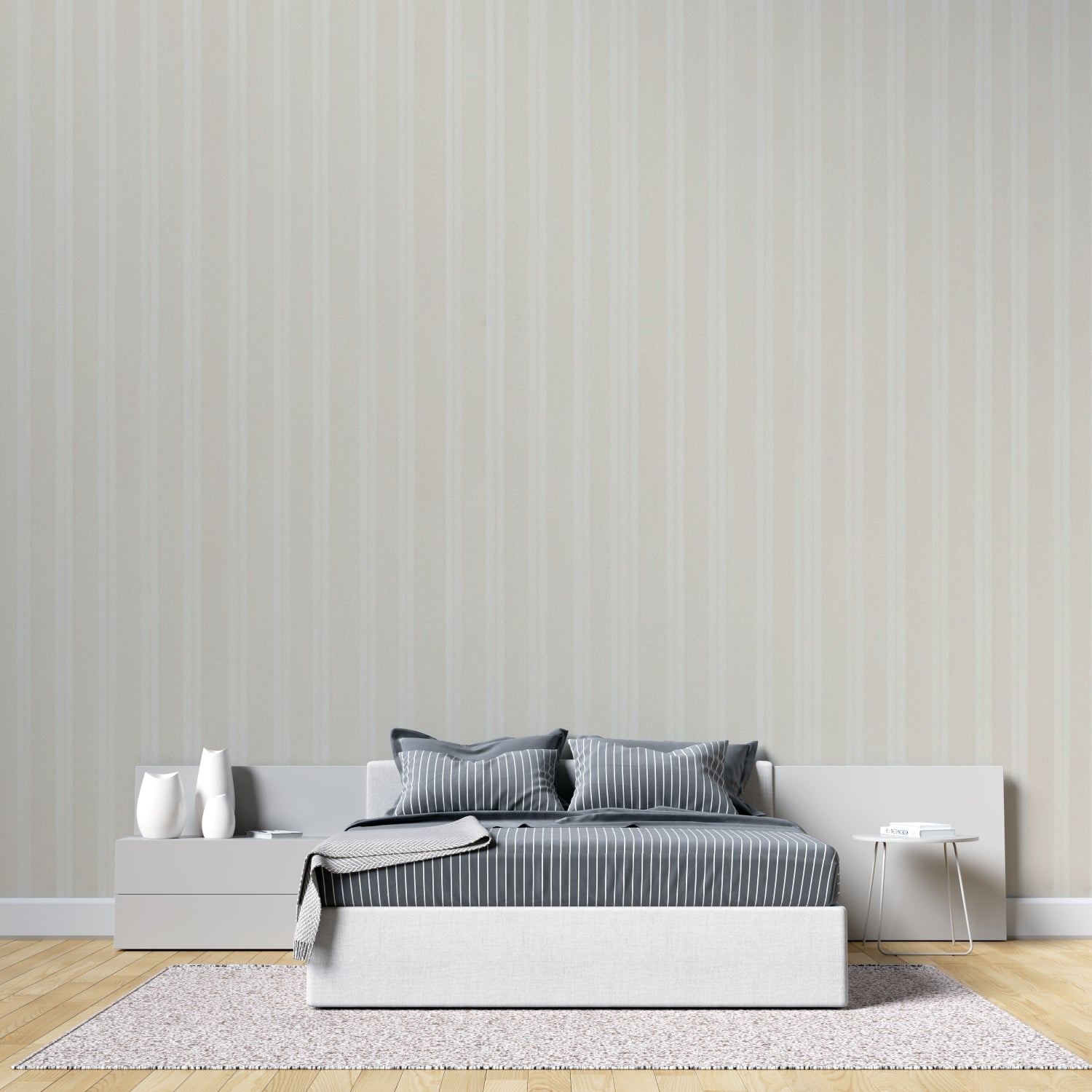 Modern beige striped mural installed in a bright dining room