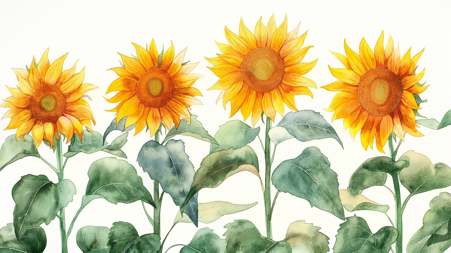 Watercolor sunflower wallpaper design file showing detailed botanical pattern and color palette