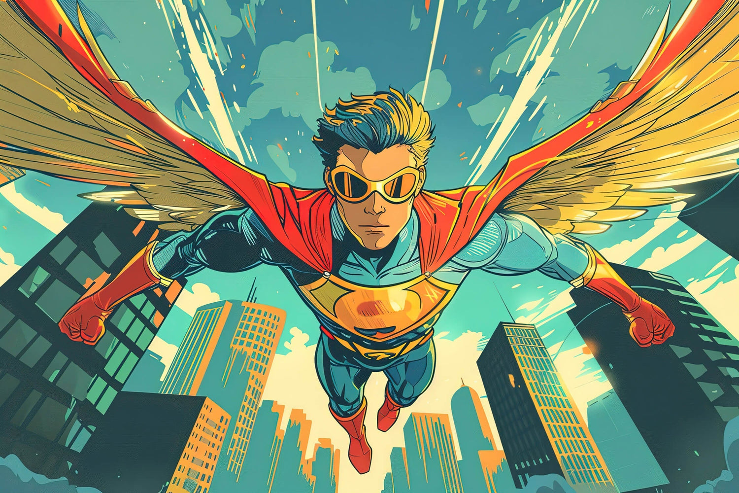 Superhero wallpaper design file showing dynamic comic book style pattern with bold colors