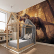 Surf wave wallpaper creating a beach vibe in a modern living room with coastal decor