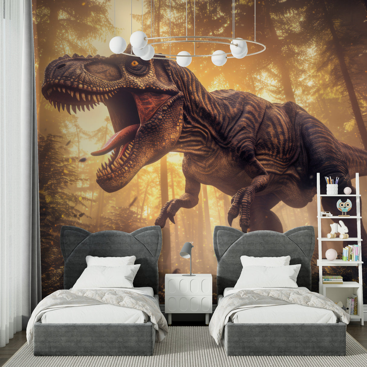 Wave mural wallpaper adding beach energy to a game room with casual furniture