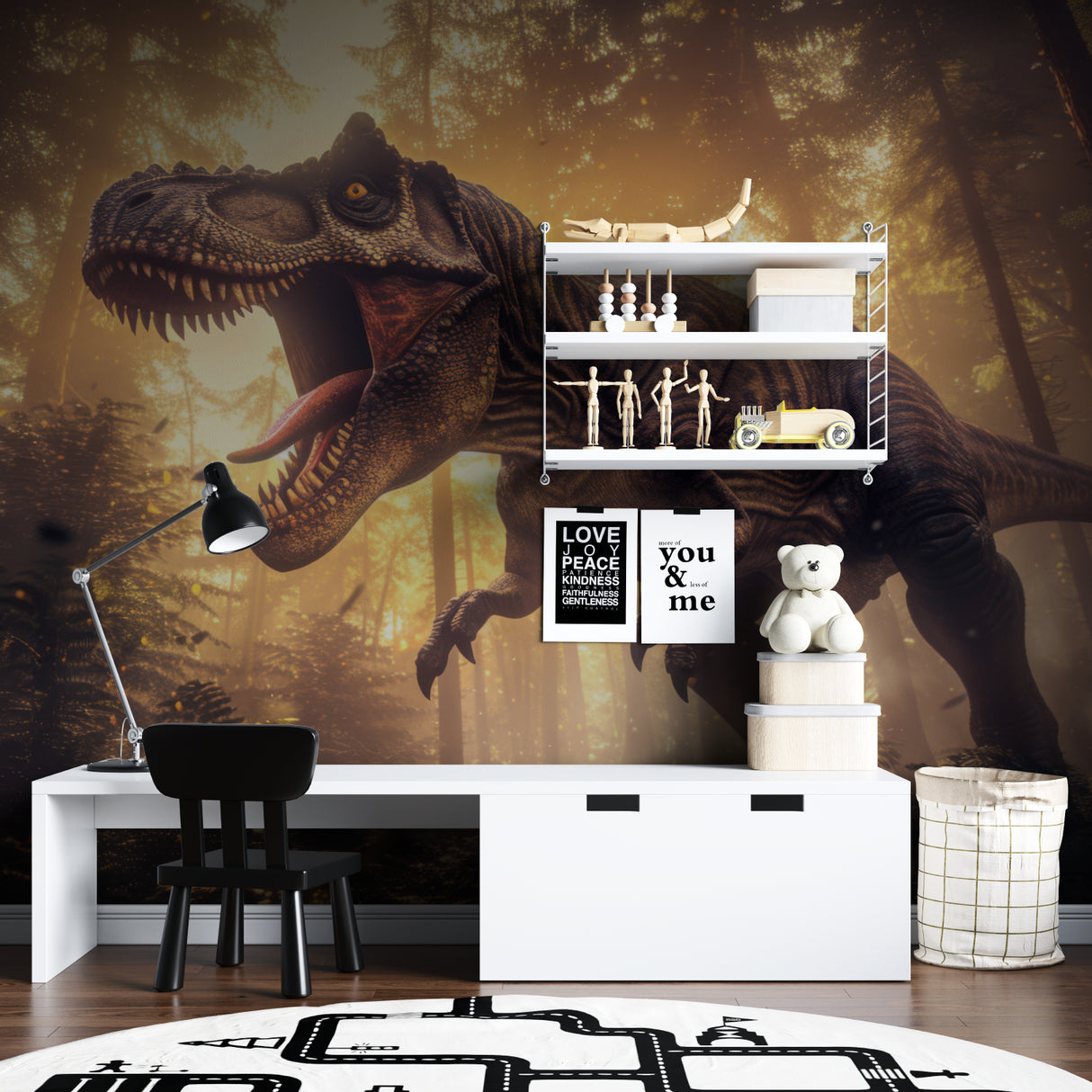 Surf themed wall mural creating a relaxed mood in a coastal style dining room