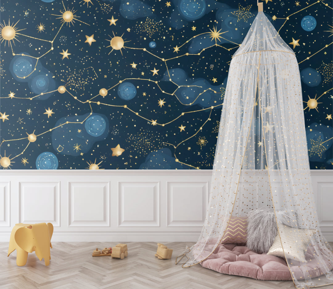 Beach themed wall mural with retro surfboards bringing summer feel to a teen bedroom