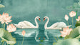 Swan lake wallpaper mural creating a romantic atmosphere in a soft blue bedroom with white furniture