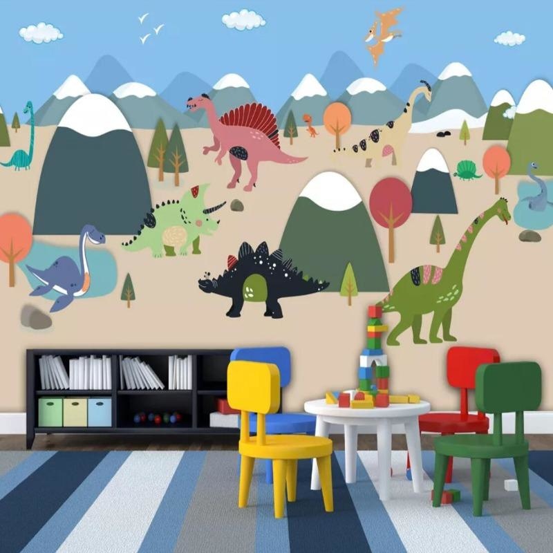 Dinosaur Mural Wallpaper | Mountain Adventure Scene