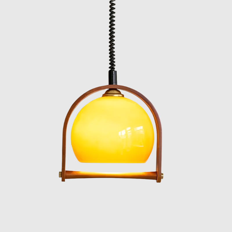 Bauhaus Pendant Light Glass Dome Wood Frame Design - Product detail 10