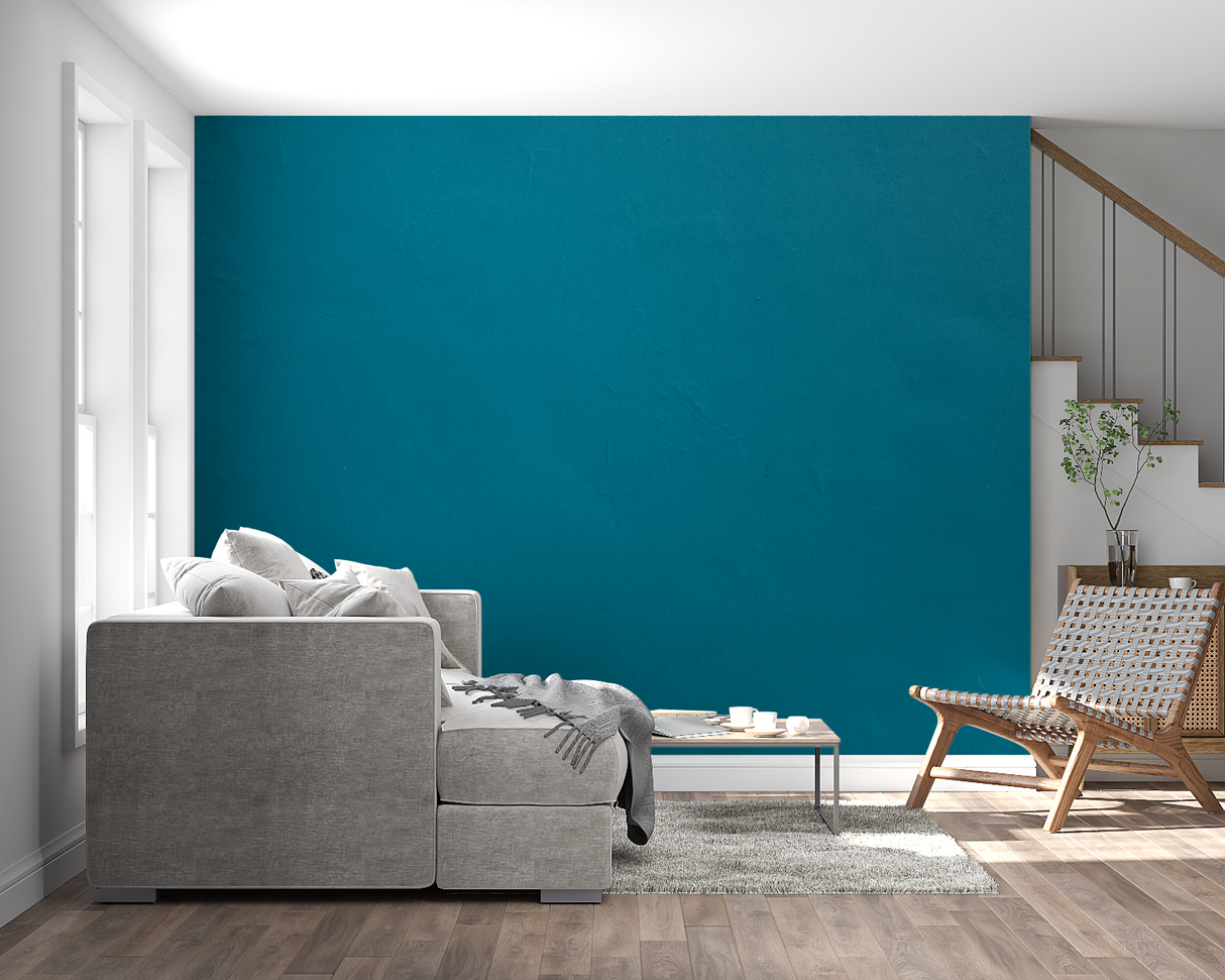 Home study decorated with teal wall mural highlighting sophisticated style