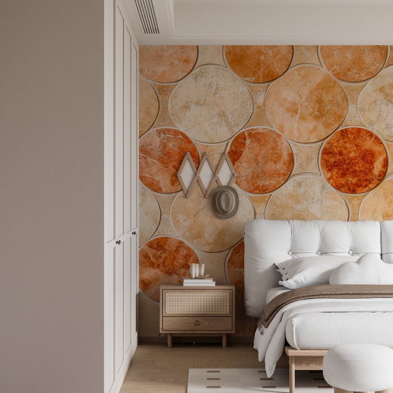 Geometric terracotta mosaic pattern adding depth to hallway walls