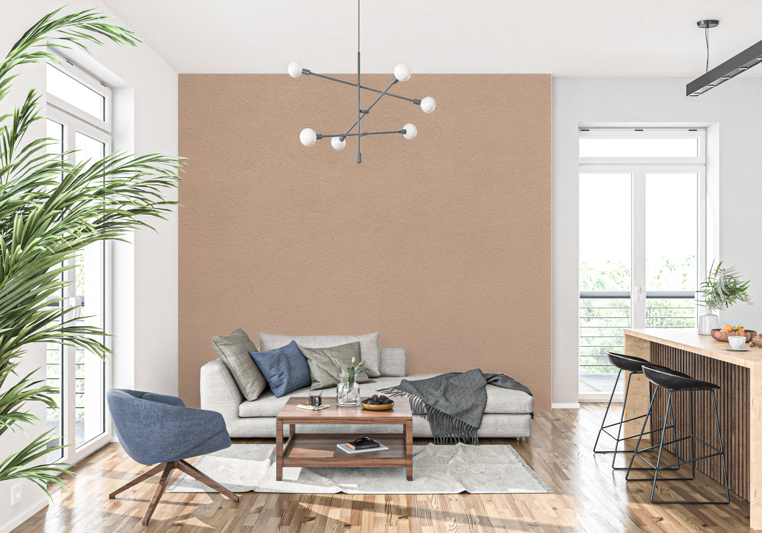 Textured terracotta wallpaper making a statement in a home office