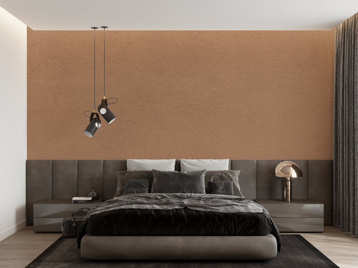 Contemporary terracotta mural in an open-plan kitchen space