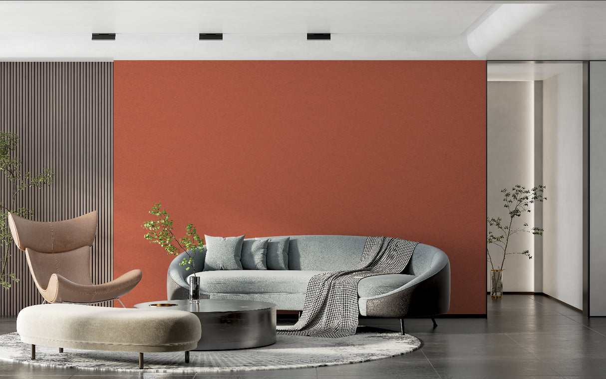 Terracotta accent wall mural in contemporary dining space