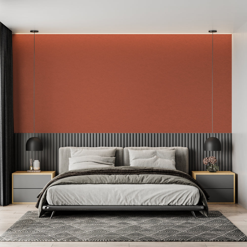 Modern solid color wallpaper creating warm home office atmosphere