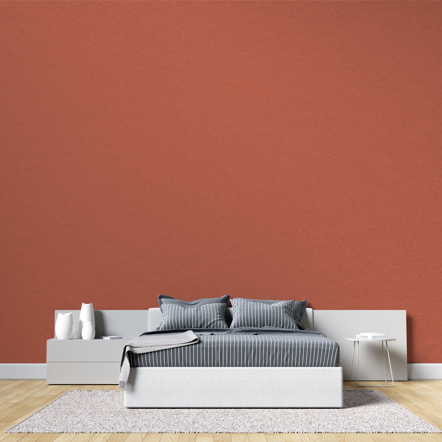 Solid color mural adding warmth to modern hallway