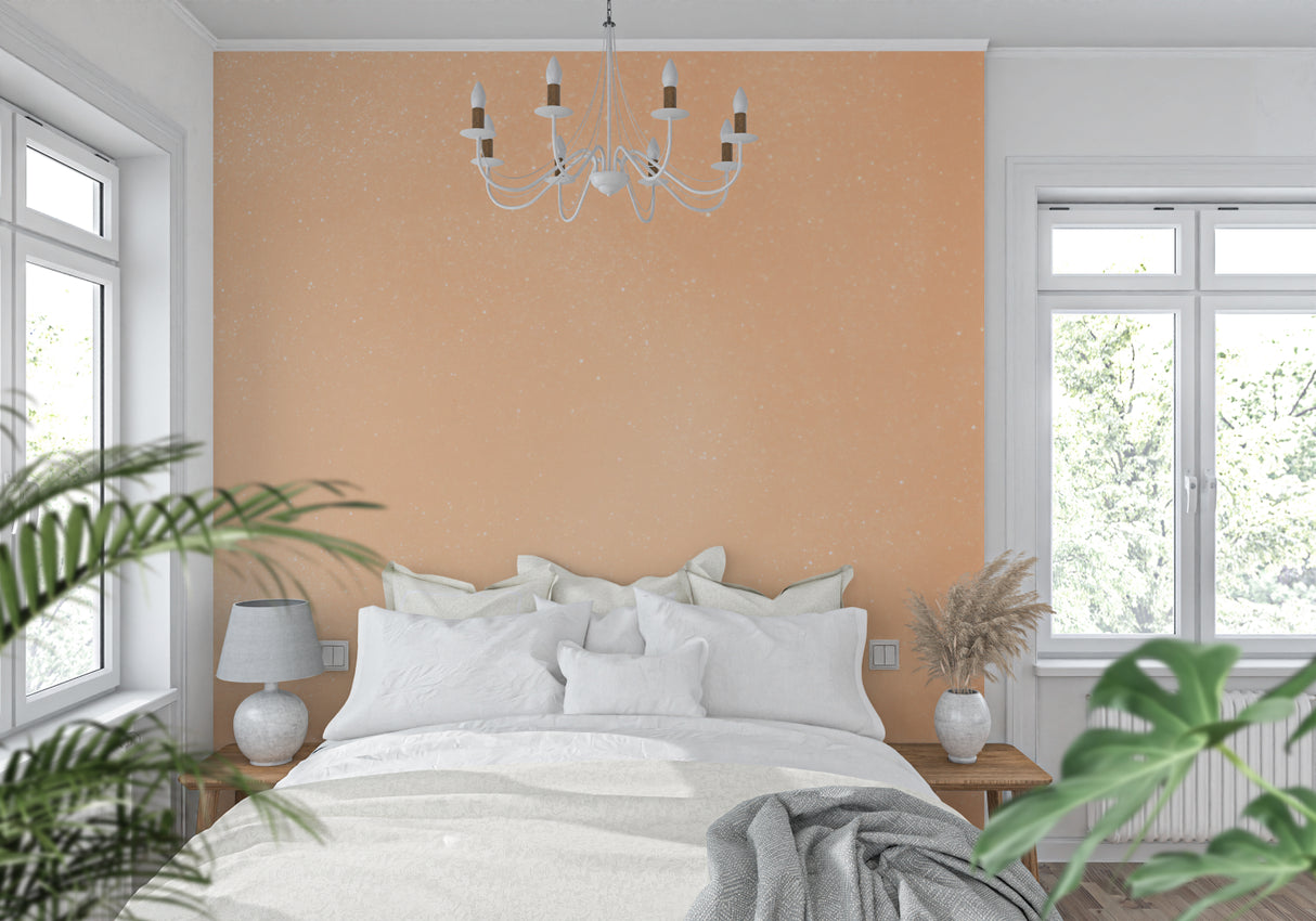 Bedroom with pastel terracotta wall design showing peaceful ambiance