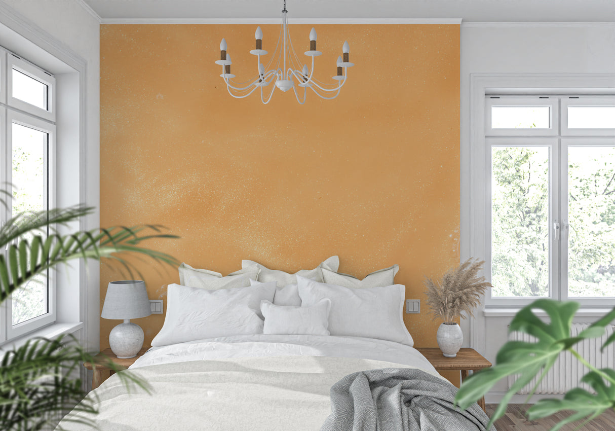 Terracotta wall mural showcasing texture detail in bedroom setting