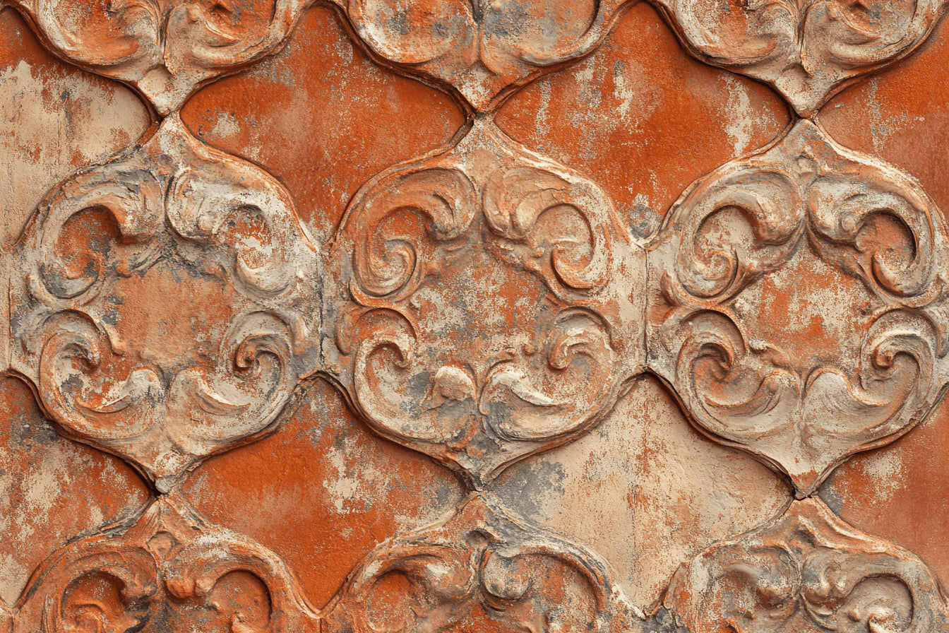 Design file of Art Deco terracotta pattern showing intricate spiral motifs and texture details