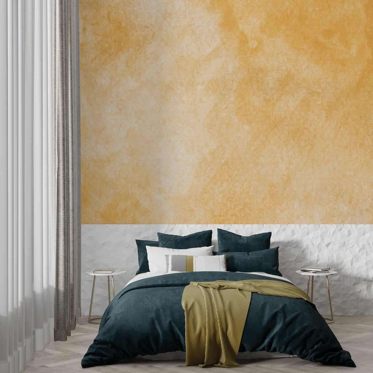 Modern terracotta wallpaper in hallway showcasing golden tones