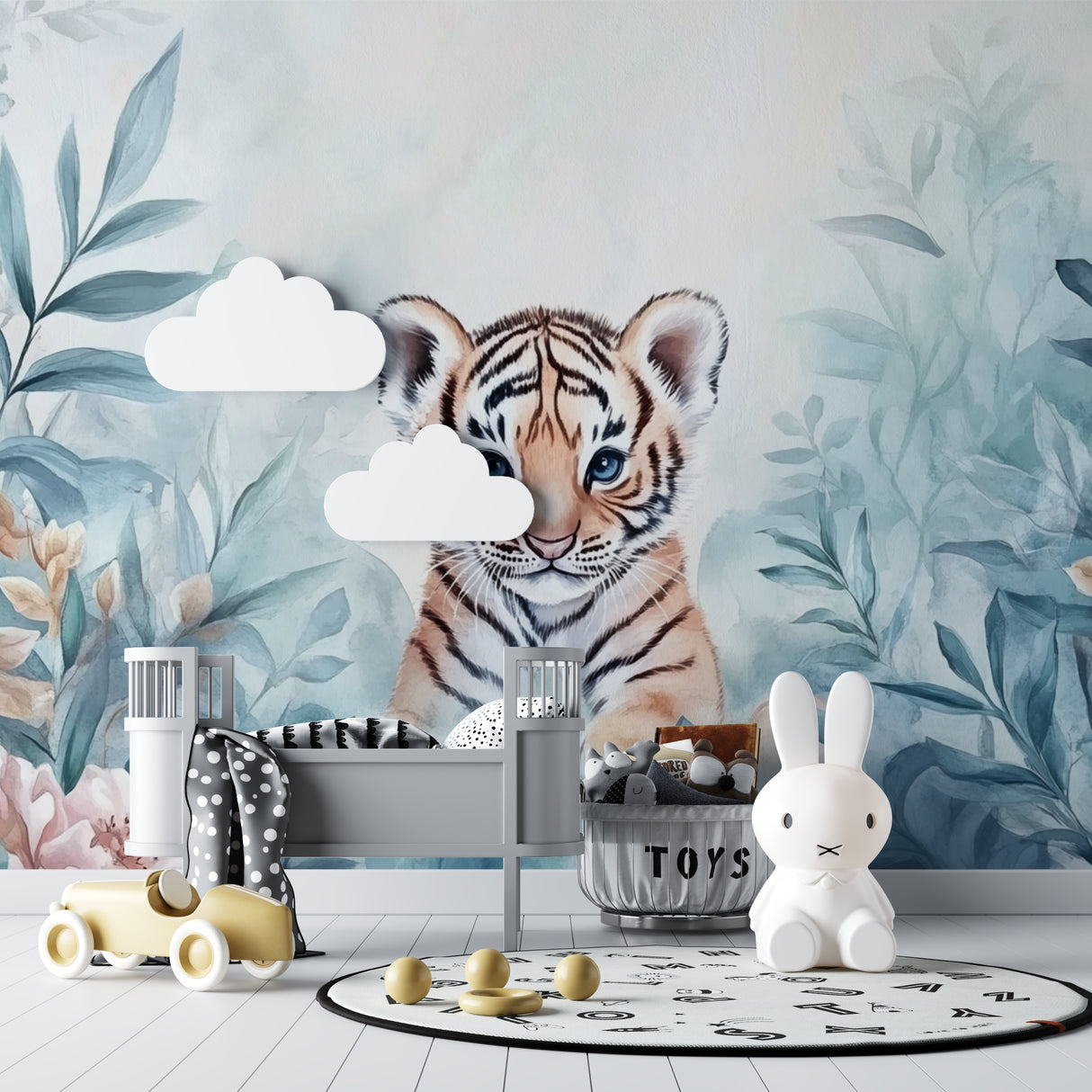 Tiger Cub Mural displayed in a child's reading nook with natural lighting