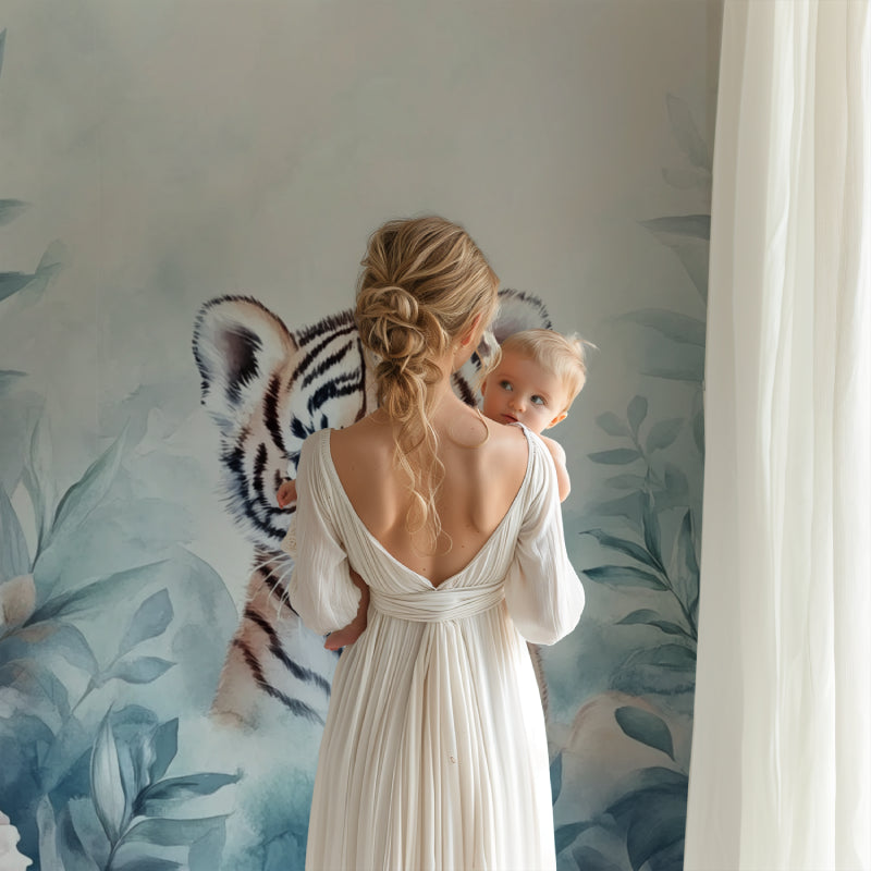 Enchanted Forest Tiger Wallpaper brightening up a playroom space