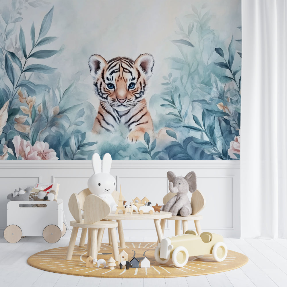 Baby Tiger Wall Mural adding charm to a toddler's bedroom