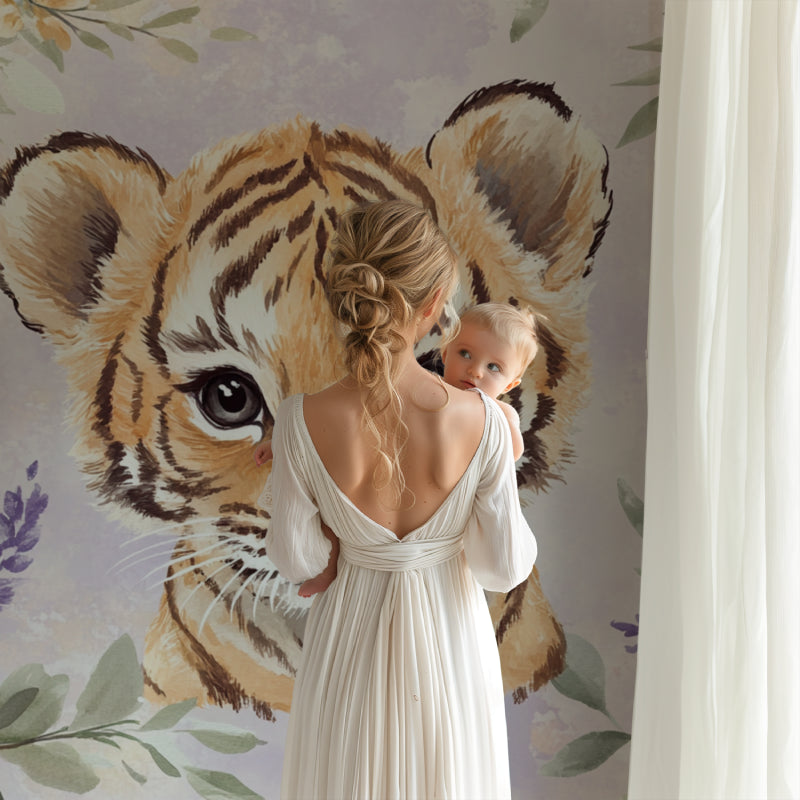 Floral tiger wallpaper in reading nook with cozy seating