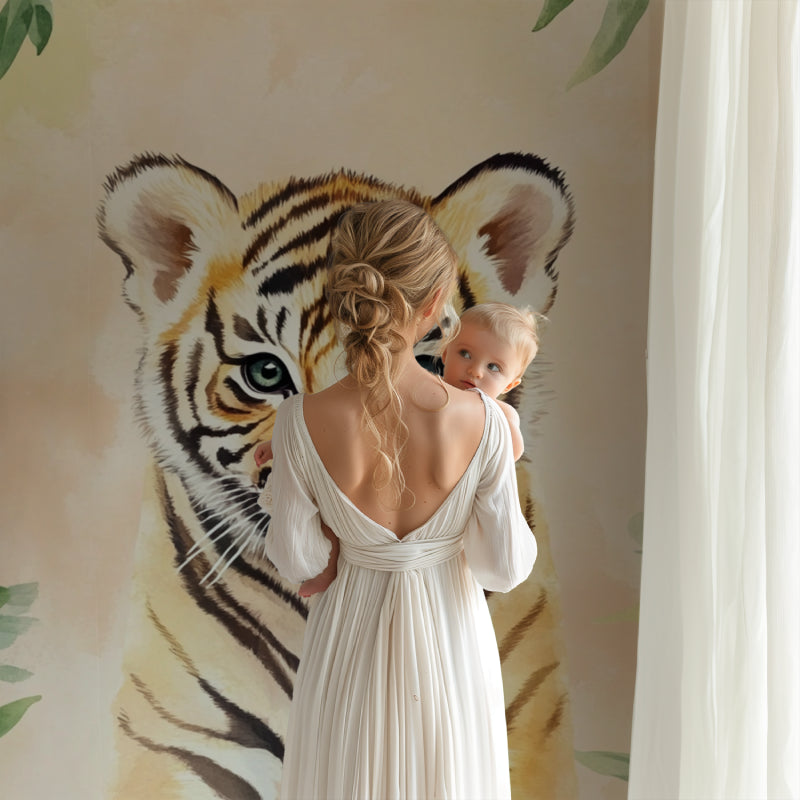 Tiger cub wall mural in minimalist children's bedroom