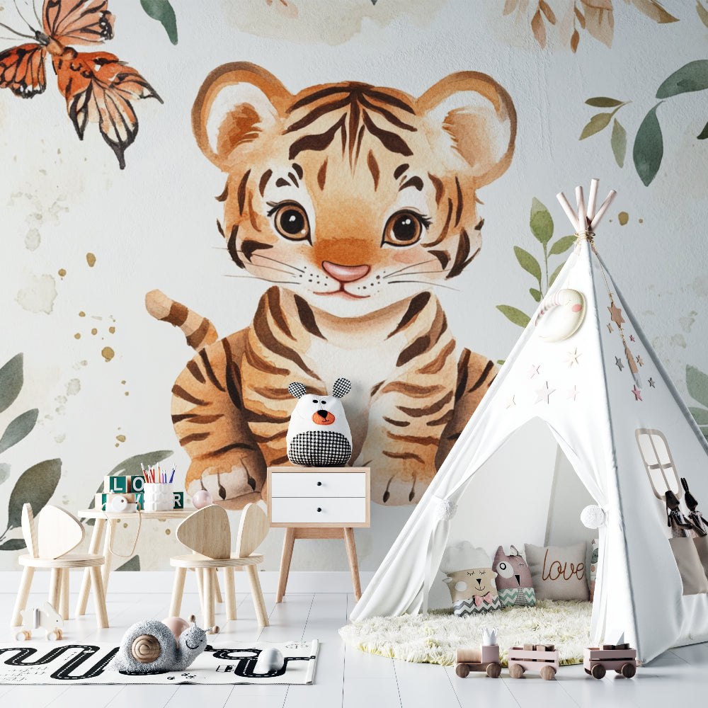 Safari nursery wallpaper brightening playroom with natural light